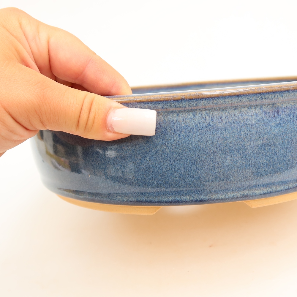 Pot à bonsaï en céramique 22,5 x 22,5 x 6,5 cm, couleur bleue