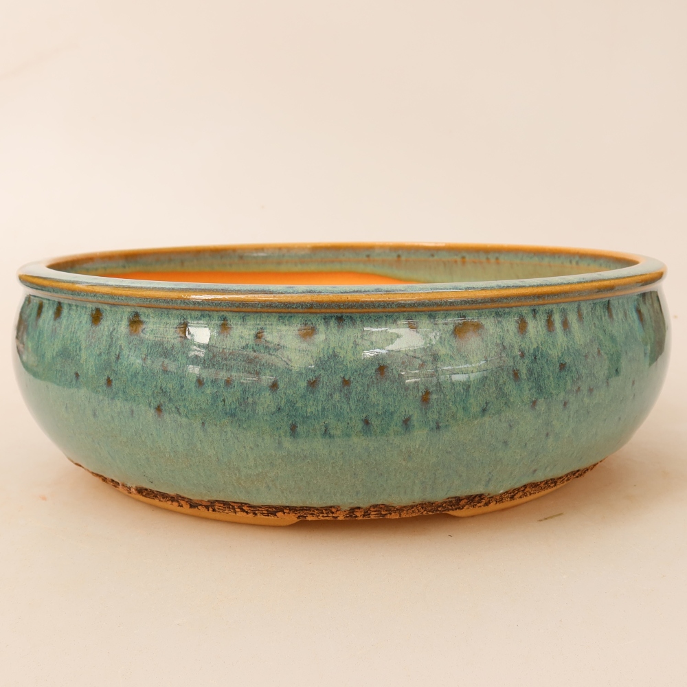 Pot à bonsaï en céramique 25 x 25 x 7,5 cm, couleur verte