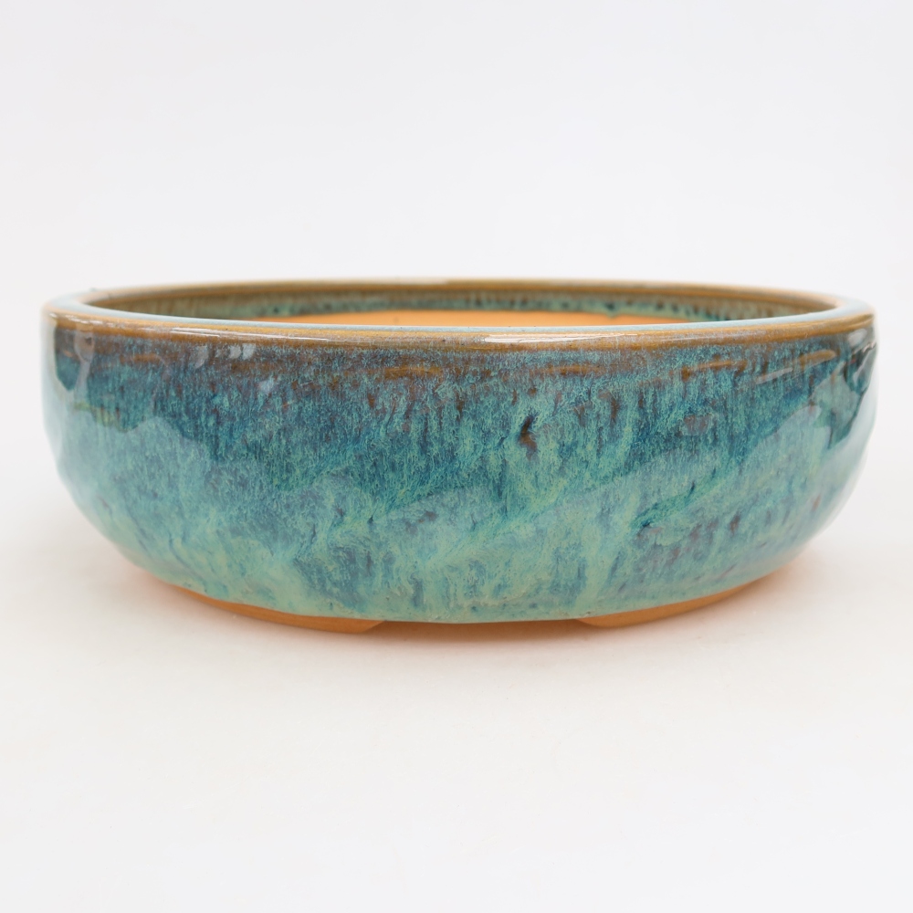 Pot à bonsaï en céramique 22,5 x 22,5 x 7 cm, couleur bleue