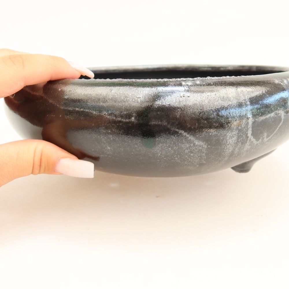 Pot à bonsaï en céramique 20,5 x 20,5 x 7 cm, couleur verte