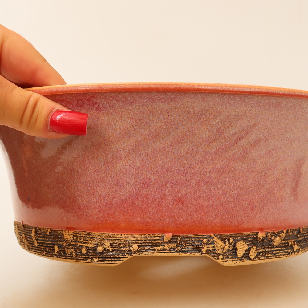 Pot à bonsaï en céramique 27 x 27 x 9 cm, couleur rose