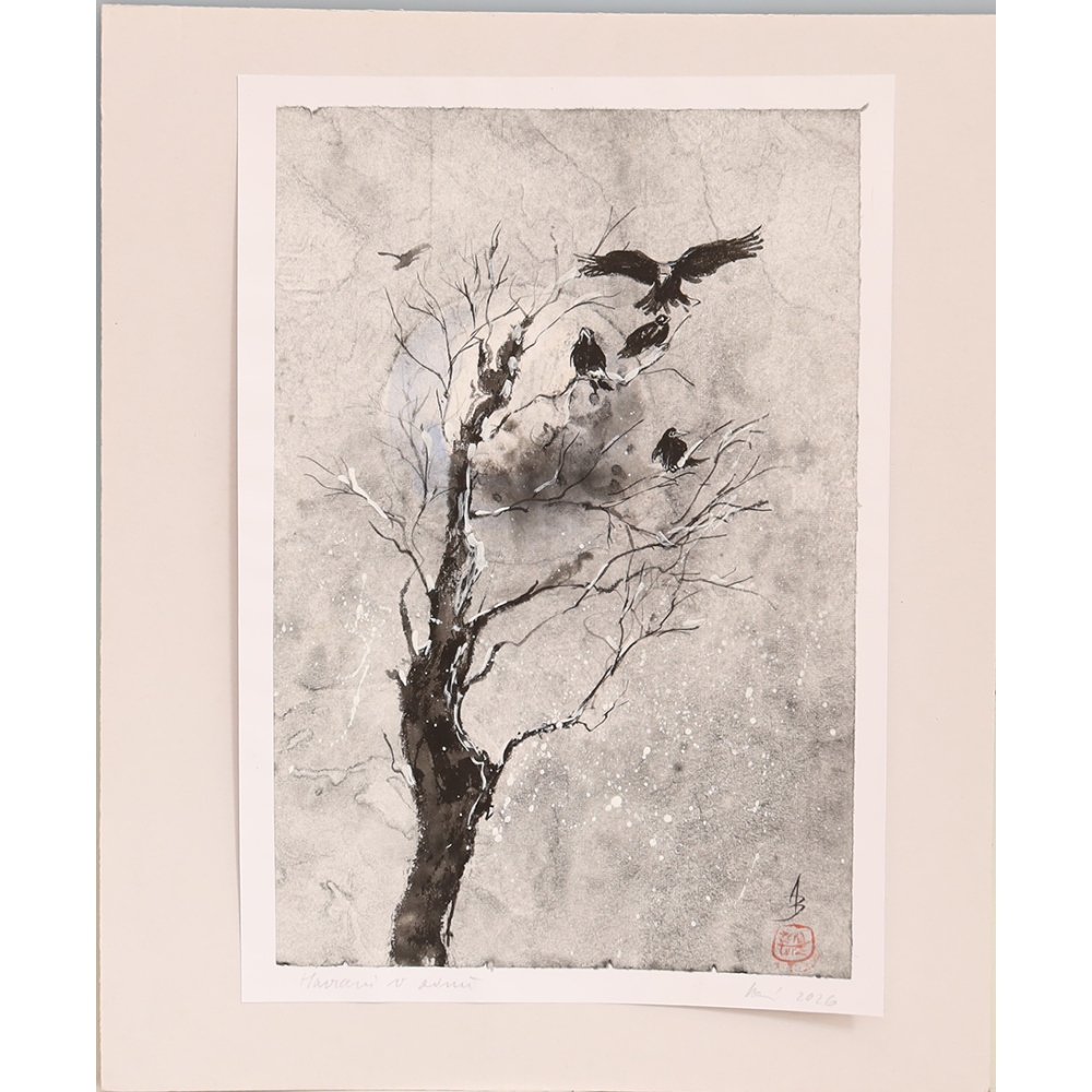 Calligraphie - Les corbeaux en hiver