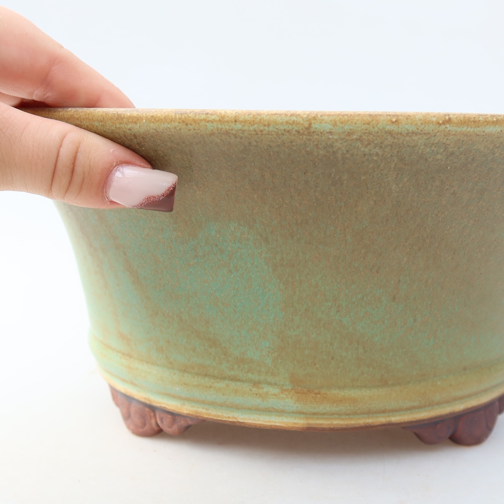 Pot à bonsaï en céramique 24,5 x 24,5 x 11,5 cm, couleur verte