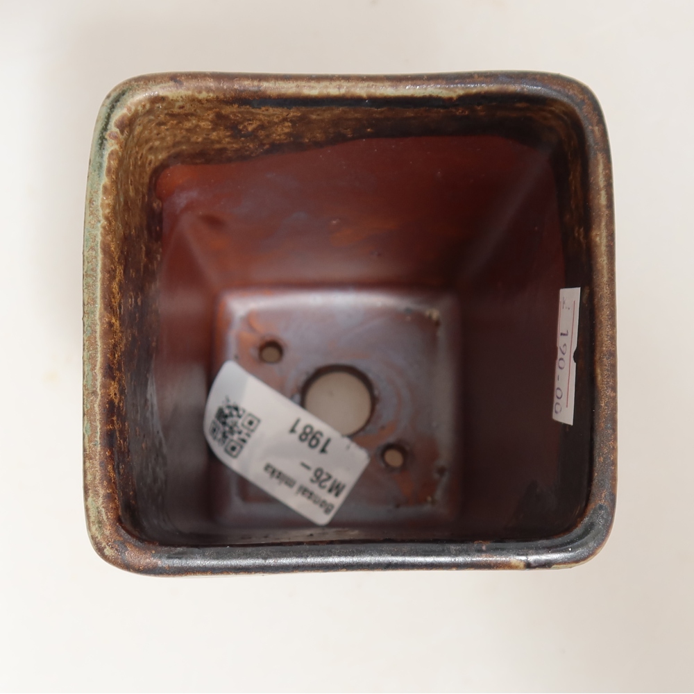 Pot à bonsaï en céramique 7,5 x 7,5 x 10,5 cm, couleur brun-vert