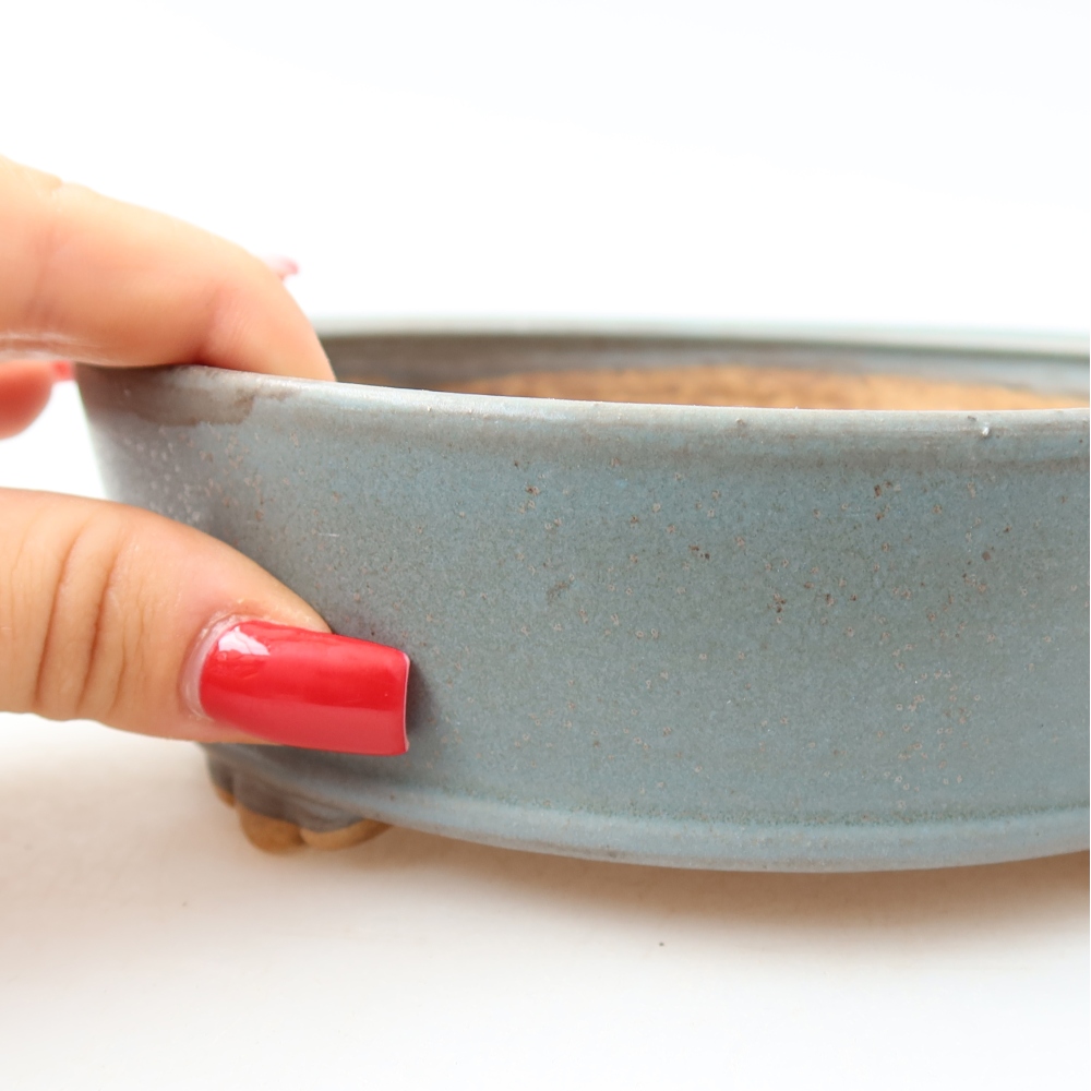 Pot à bonsaï en céramique 15,5 x 15,5 x 5 cm, couleur bleue