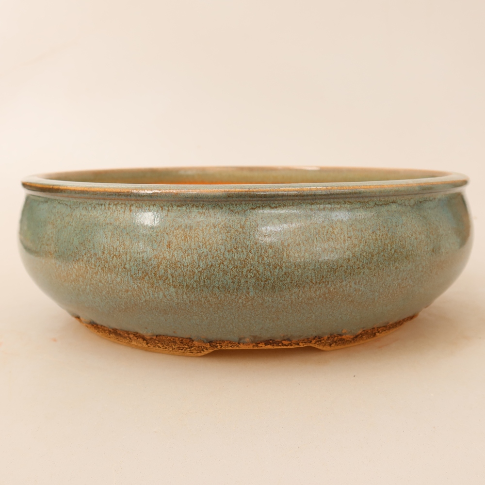 Pot à bonsaï en céramique 25 x 25 x 7,5 cm, couleur verte