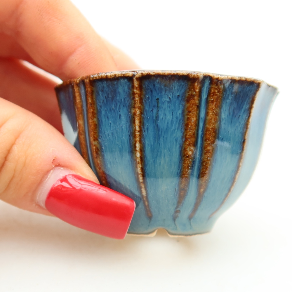 Pot à bonsaï en céramique 5,5 x 5,5 x 3,5 cm, couleur bleue