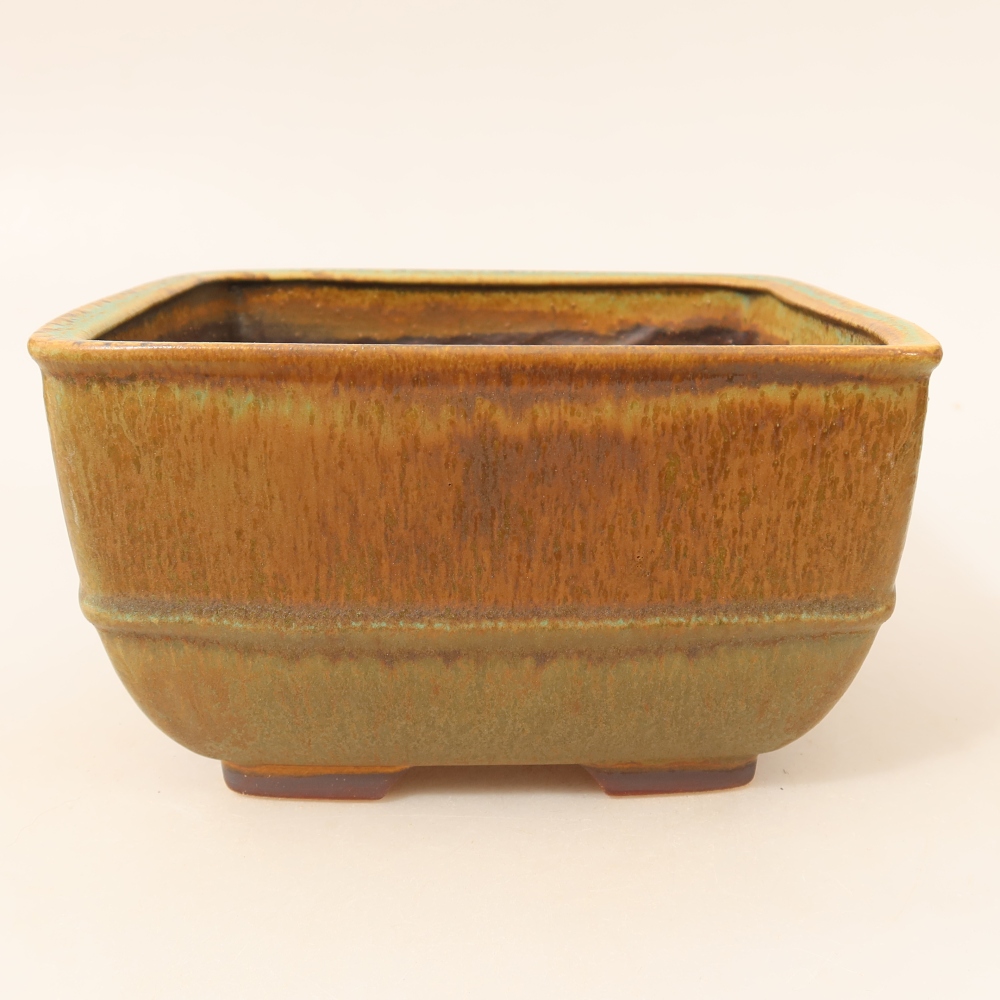 Pot à bonsaï en céramique 16,5 x 16,5 x 9,5 cm, couleur verte