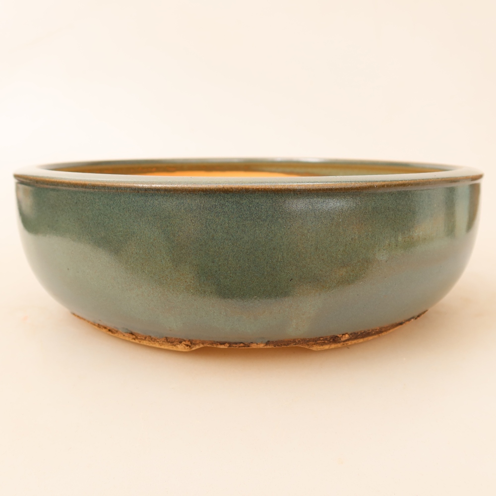 Pot à bonsaï en céramique 25 x 25 x 7,5 cm, couleur verte