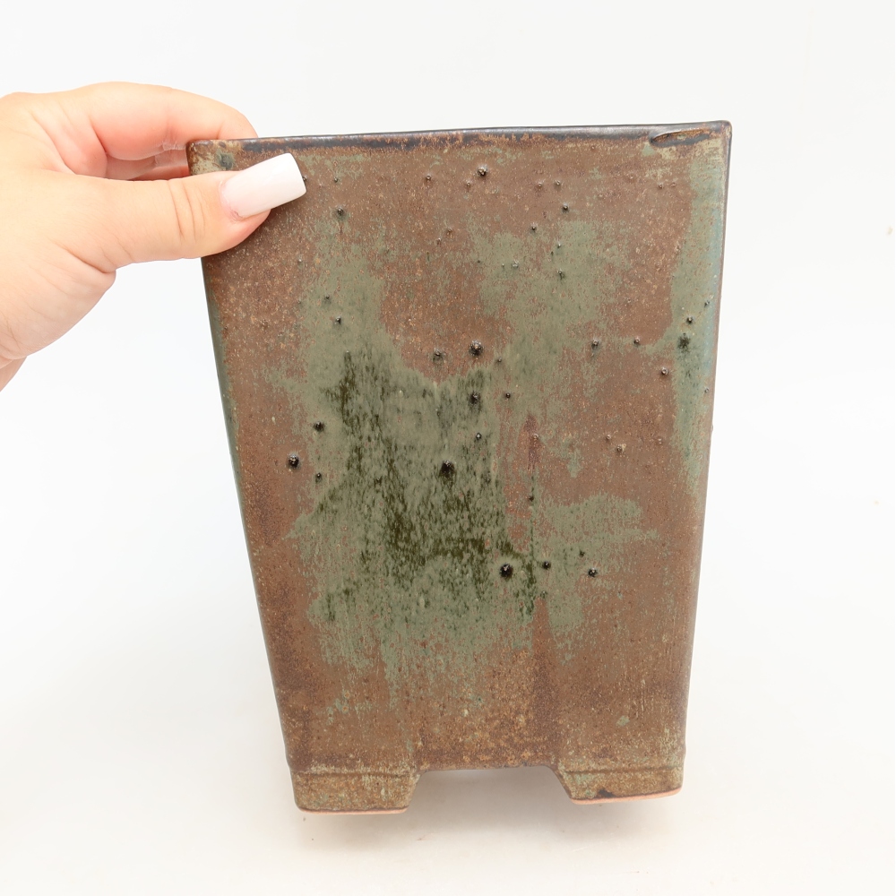 Pot à bonsaï en céramique 15,5 x 15,5 x 19 cm, couleur marron