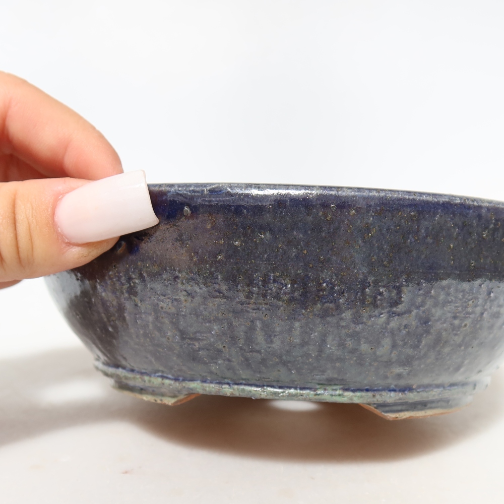 Pot à bonsaï en céramique 14 x 14 x 5 cm, couleur bleue