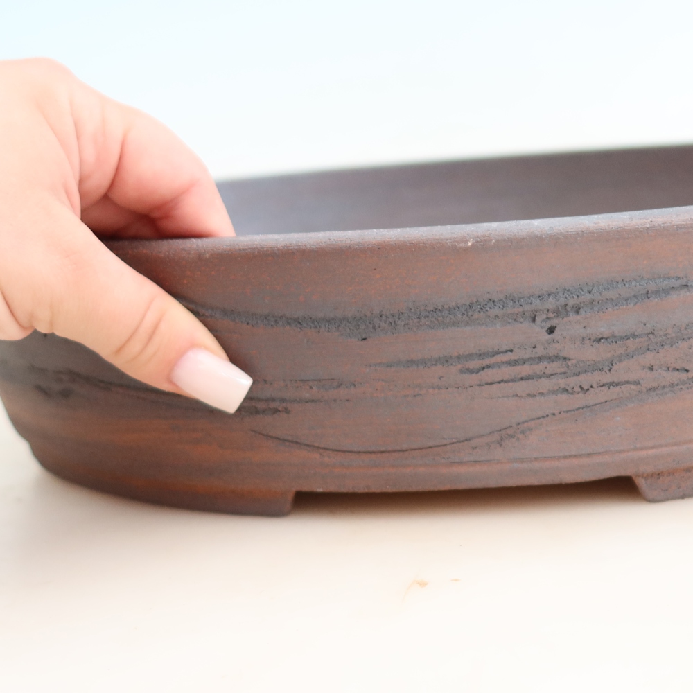Pot à bonsaï en céramique 37,5 x 30 x 7 cm, couleur marron