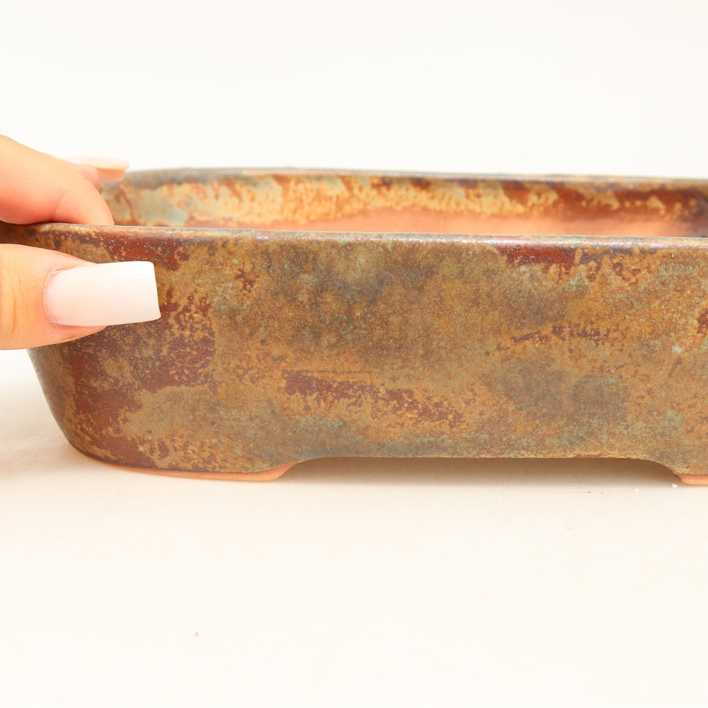 Pot à bonsaï en céramique 23 x 18 x 5,5 cm, couleur brun-vert