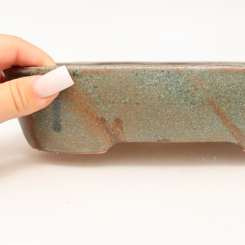 Pot à bonsaï en céramique 23 x 18 x 5,5 cm, couleur brun-vert