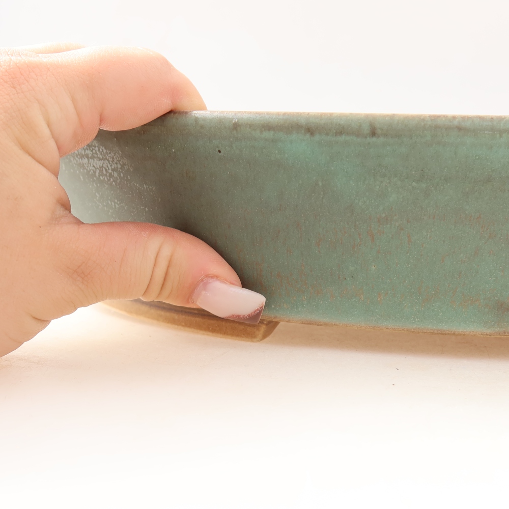 Pot à bonsaï en céramique 32 x 27,5 x 6,5 cm, couleur verte