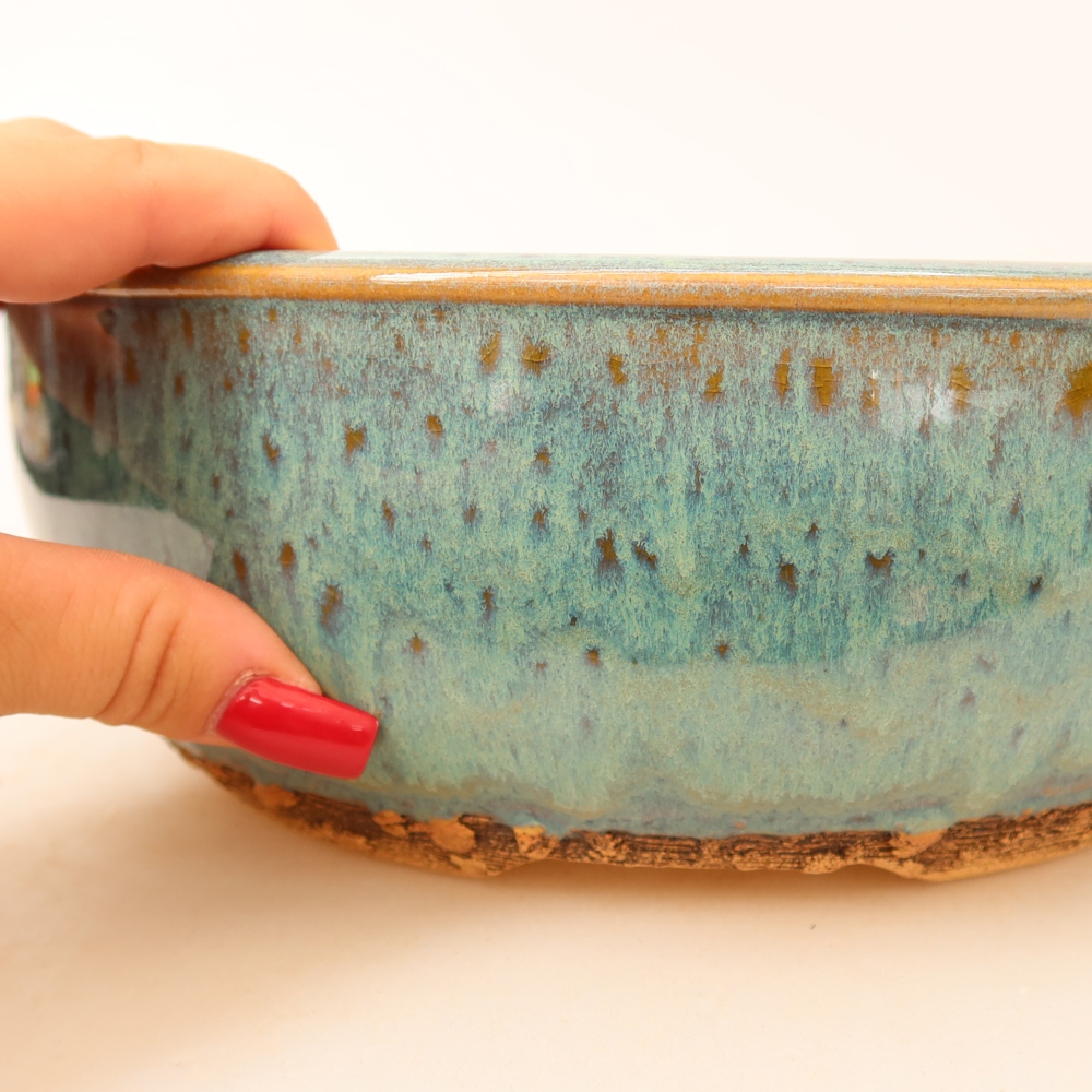 Pot à bonsaï en céramique 25 x 25 x 7,5 cm, couleur verte