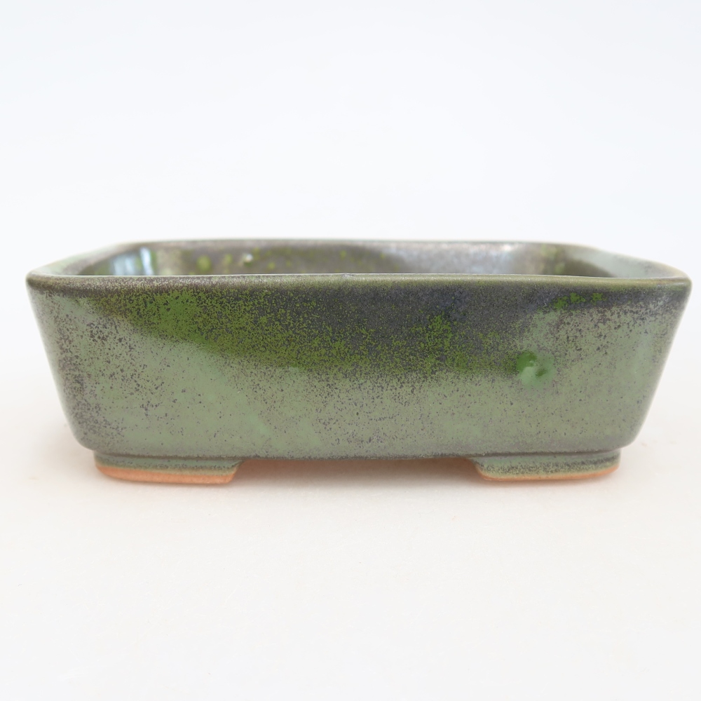Pot à bonsaï en céramique 12,5 x 9,5 x 4 cm, couleur verte