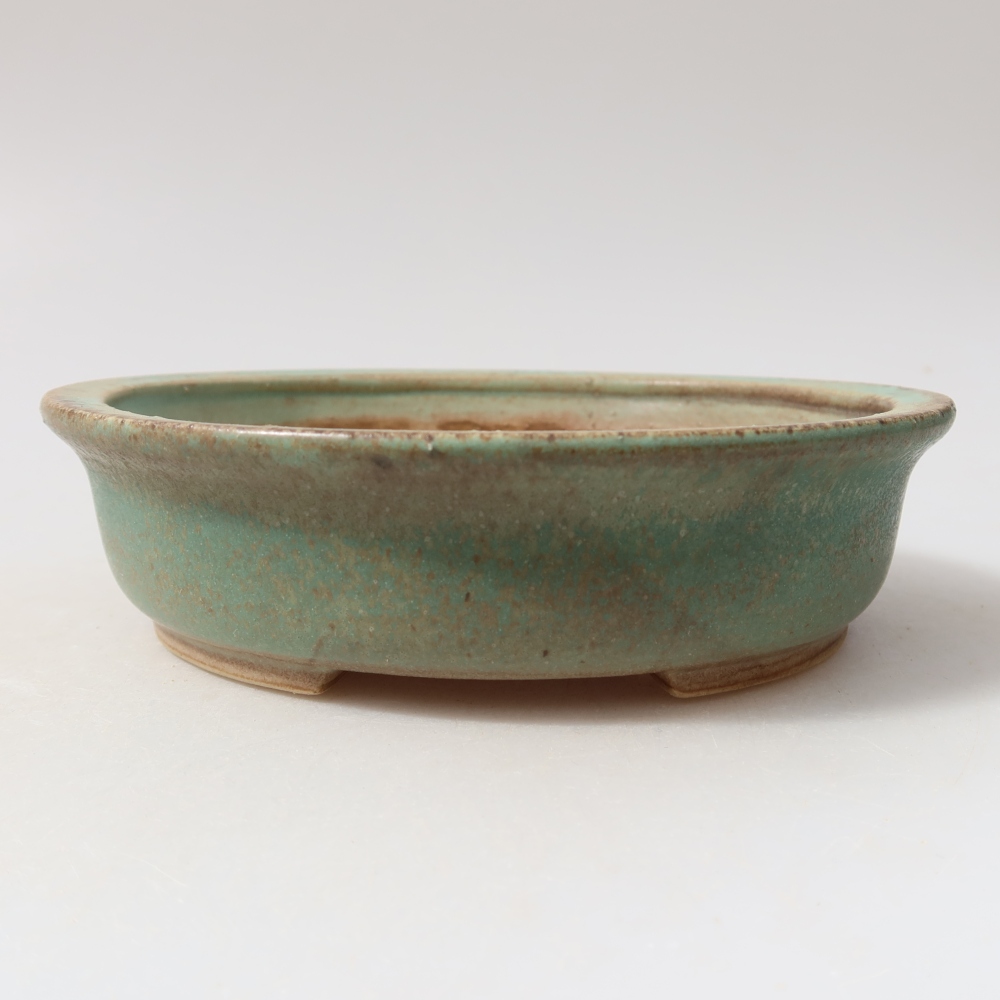 Pot à bonsaï en céramique 15,5 x 14,5 x 4 cm, couleur verte