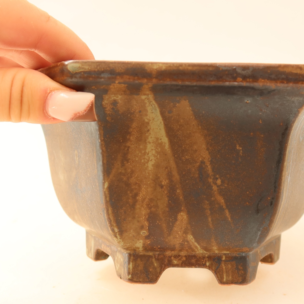 Bol à bonsaï en céramique 18,5 x 16,5 x 9 cm, brun