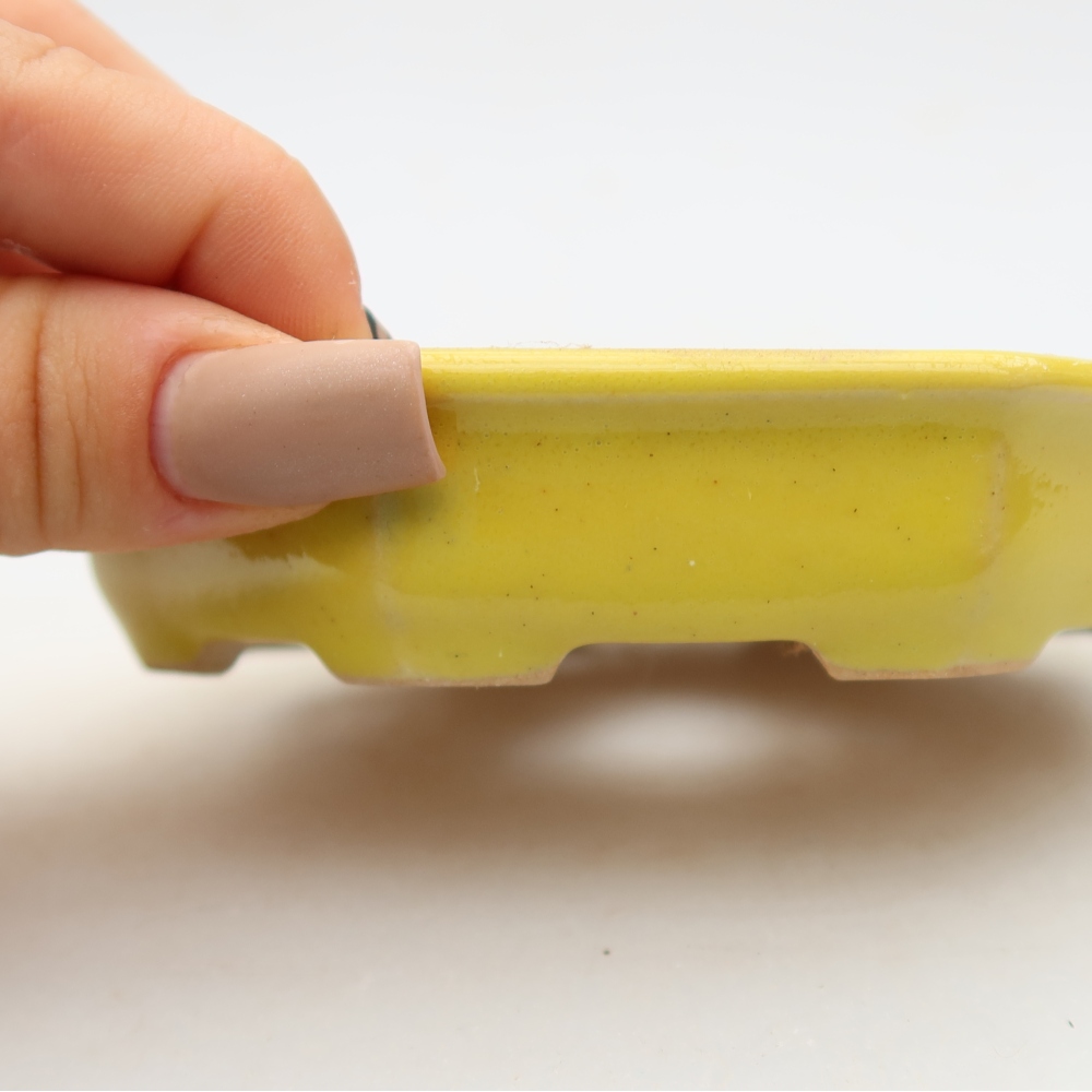 Pot à bonsaï en céramique 11,5 x 11,5 x 2,5 cm, couleur jaune