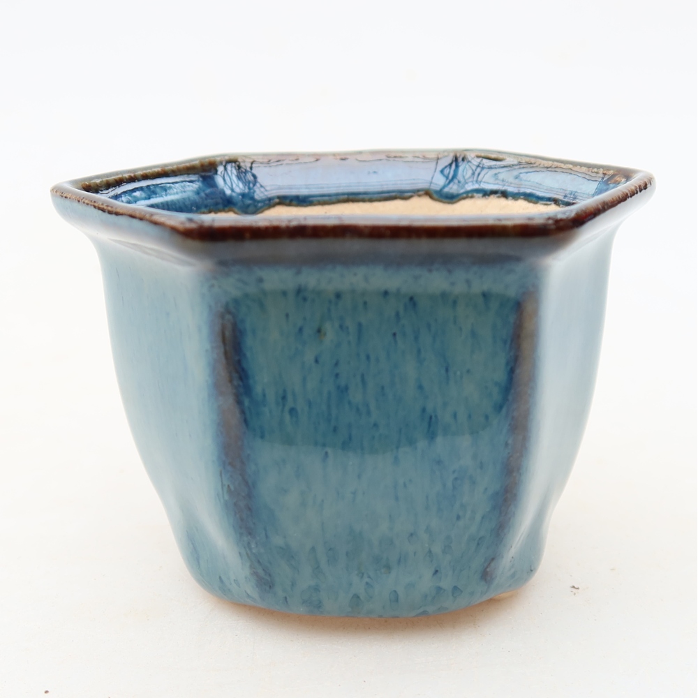 Pot à bonsaï en céramique 7 x 6,5 x 5 cm, couleur bleue