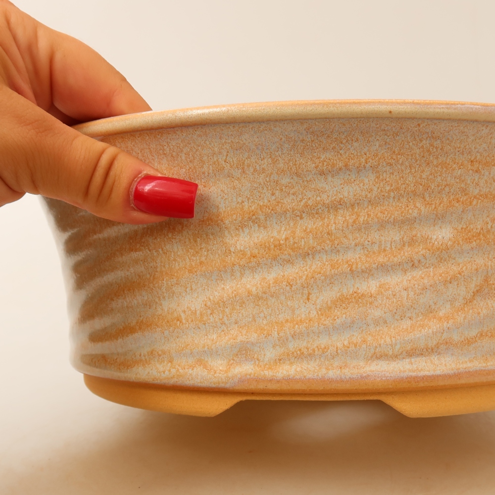 Pot à bonsaï en céramique 26 x 26 x 9,5 cm, couleur beige