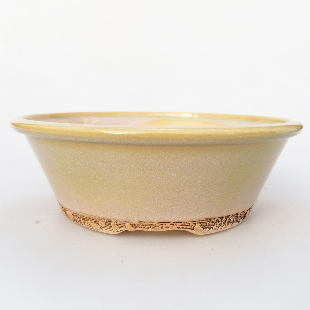 Bol à bonsaï en céramique 20,5 x 20,5 x 7 cm, jaune-vert