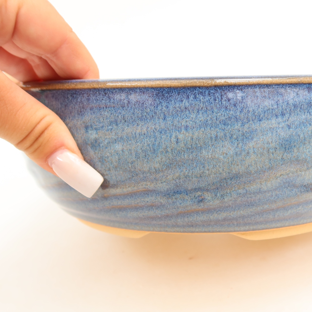 Pot à bonsaï en céramique 21,5 x 21,5 x 7 cm, couleur bleue