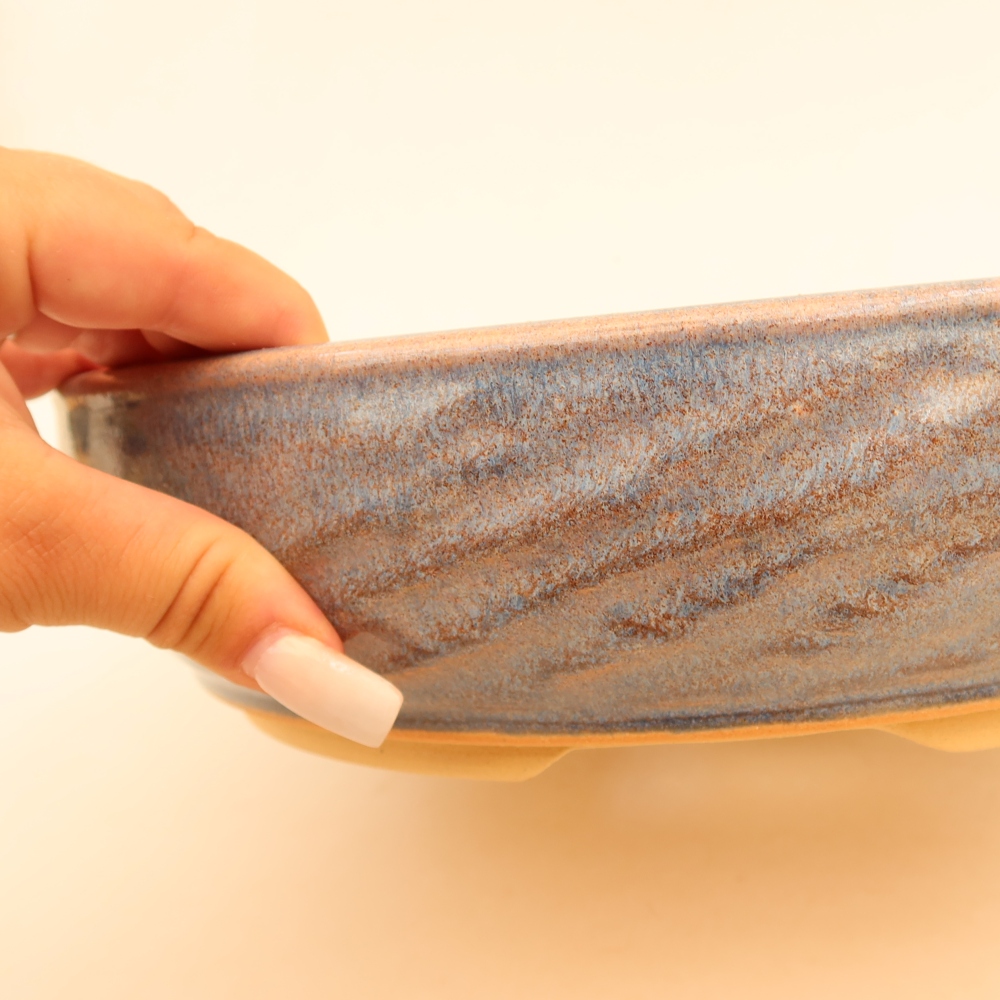Pot à bonsaï en céramique 27 x 27 x 6,5 cm, couleur bleue